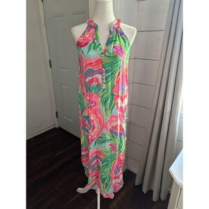 Lilly Pulitzer Dress Womens XS Multicolor Floral Silk Halter Maxi Beach Sundress